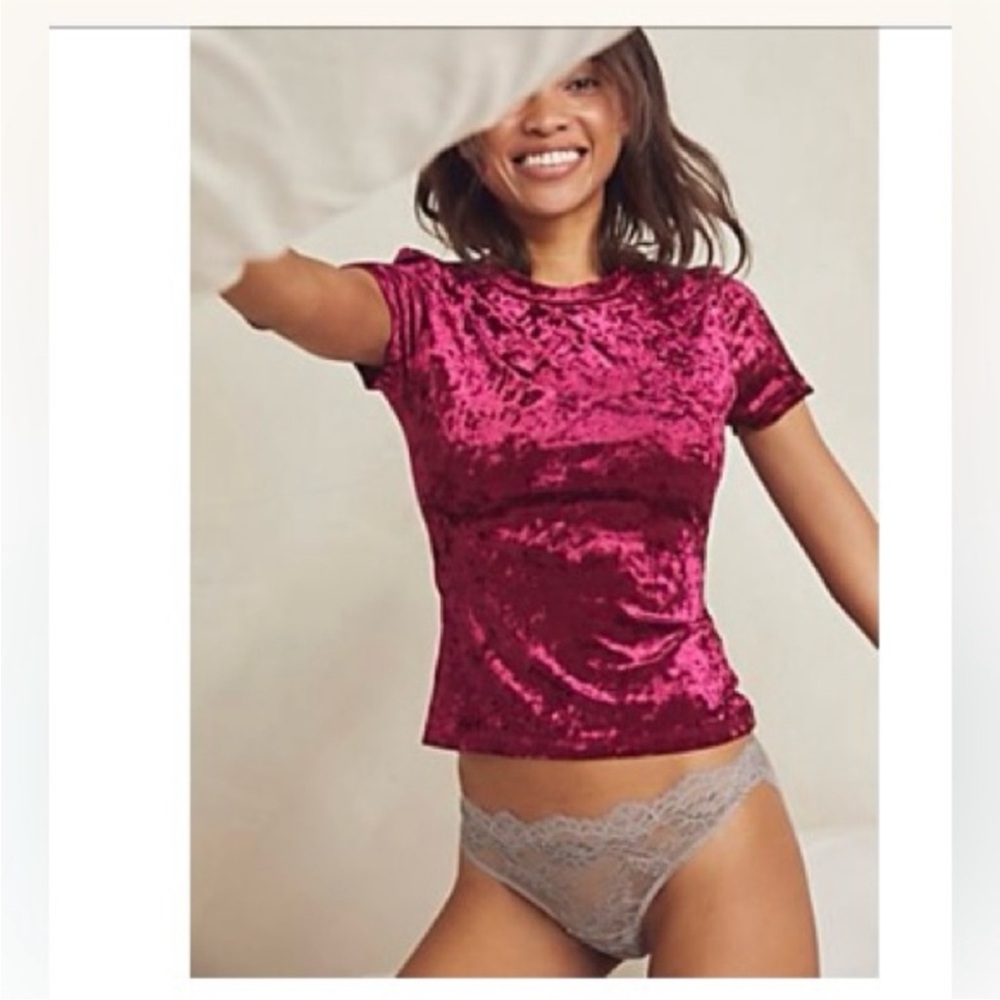 Elegant Velvet Short Sleeve Top in Rich Pink